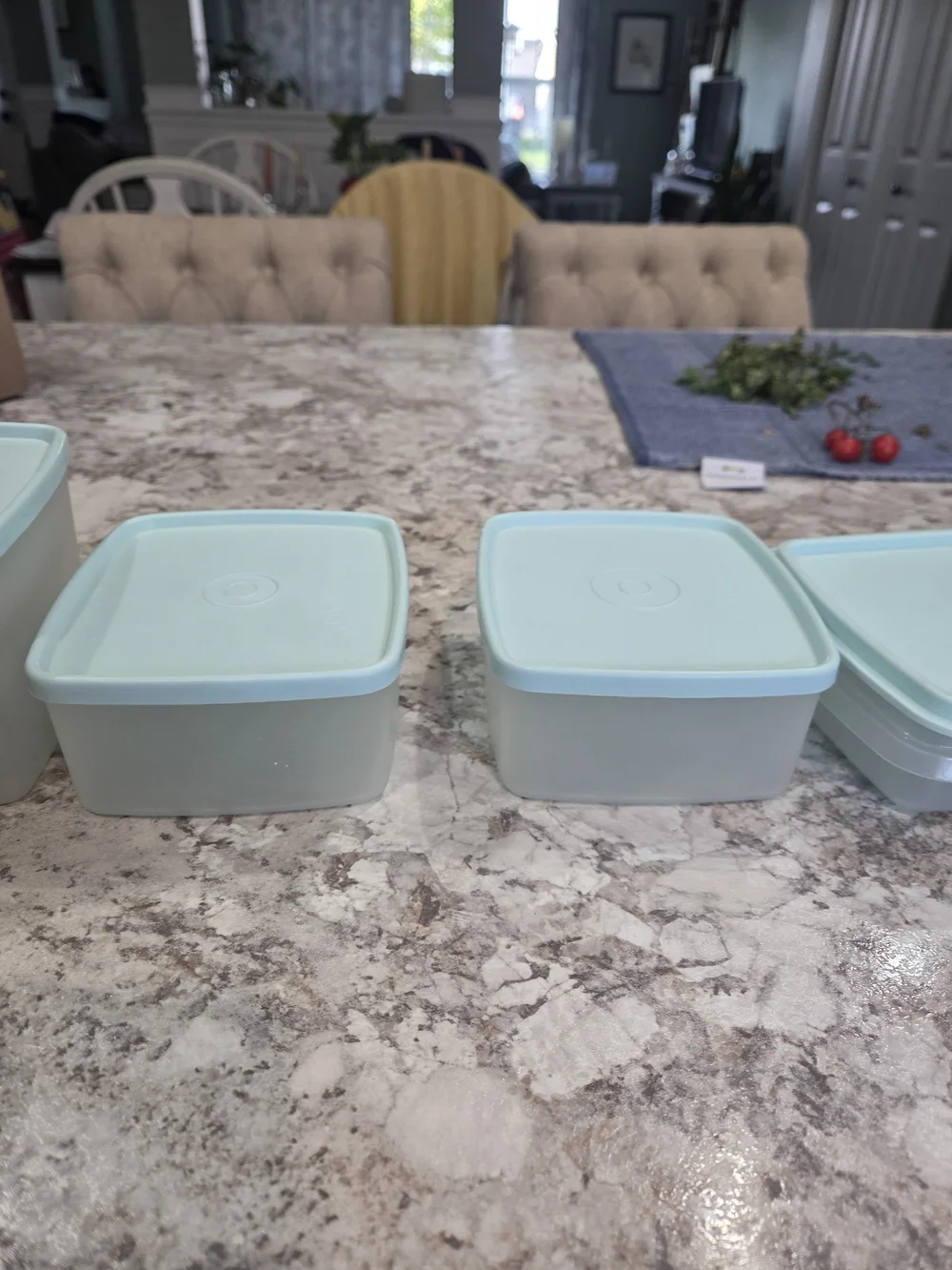 S/5 Vintage Aqua Tupperware Square A Way Large/Small Sandwich/Deli Meat Keeper